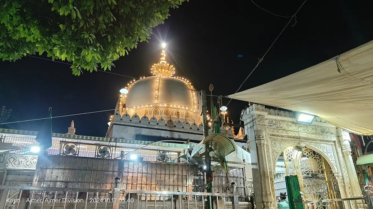 The Ajmer Sharif Dargah lit up at night during the Urs