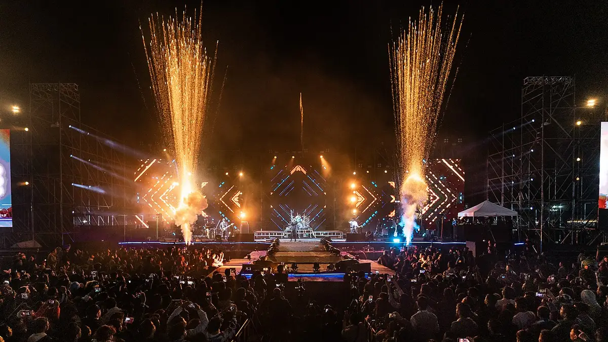 Fireworks over the stage at the 2023 Shillong Cherry Blossom Festival concert