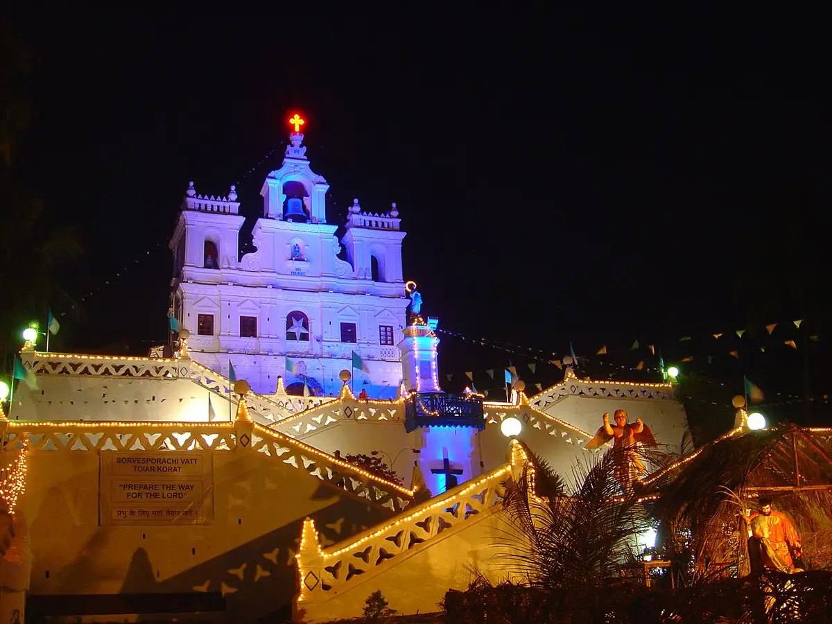 The Immaculate Conception Church in Panaji lit up for Christmas