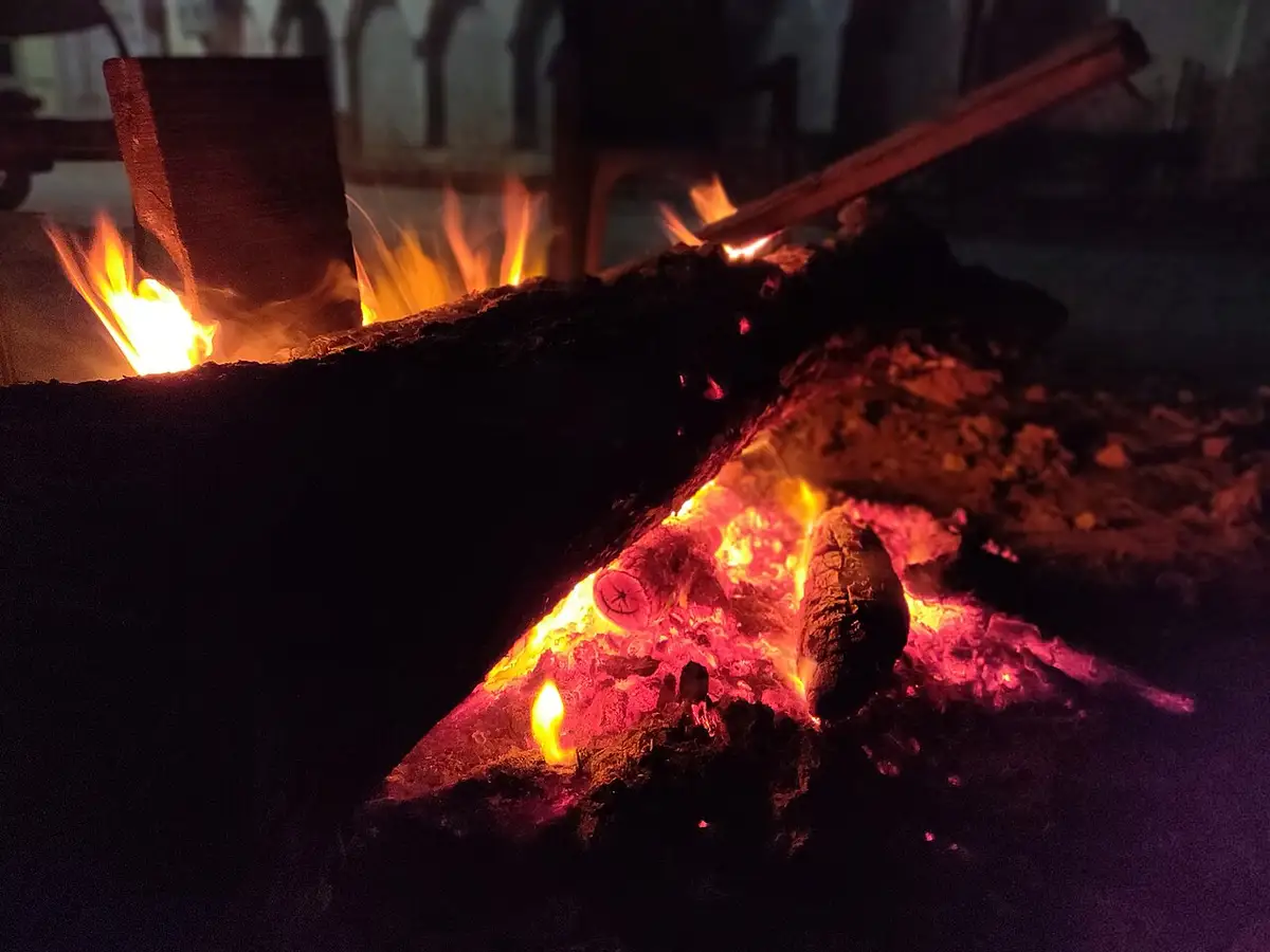 A Lohri bonfire burning at night in Patiala