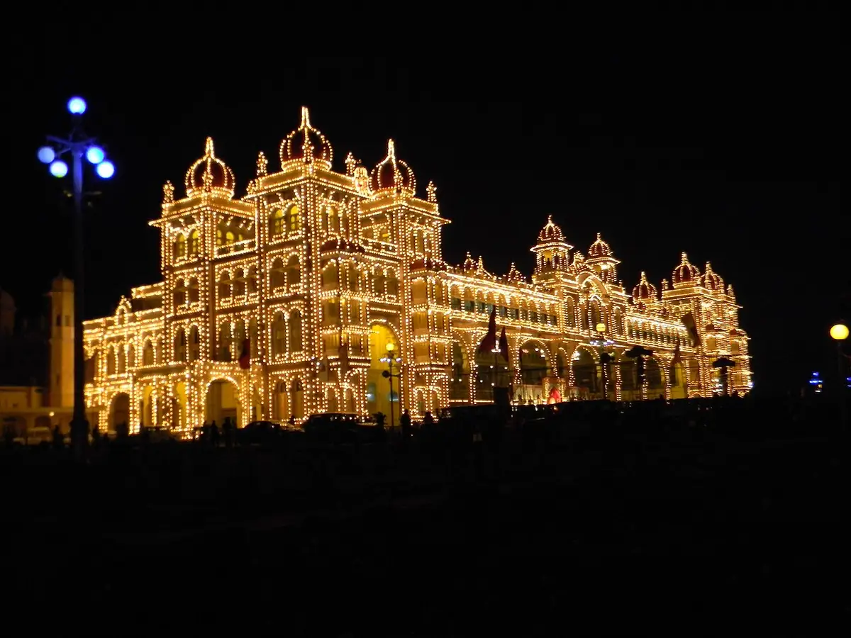 Mysore Palace lit up with thousands of bulbs for Dasara